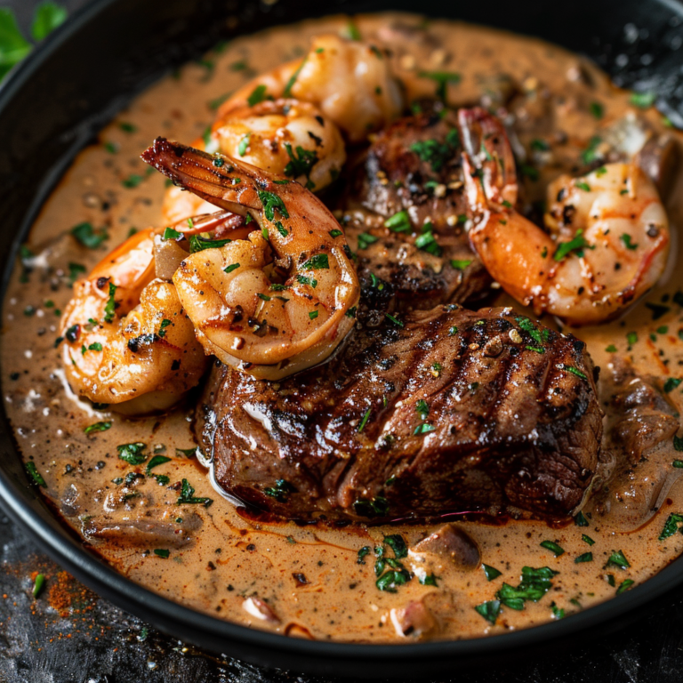 Steak In Creamy Cajun Shrimp Sauce Surf And Turf Delicious Recipes 